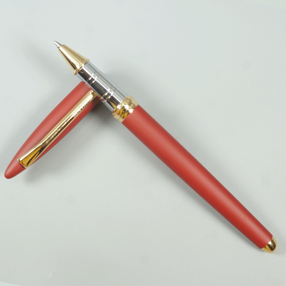 Picasso Parri Matte Red Color Body With Gold  Color Clip  And  Roller Ball Pen SKU 28952