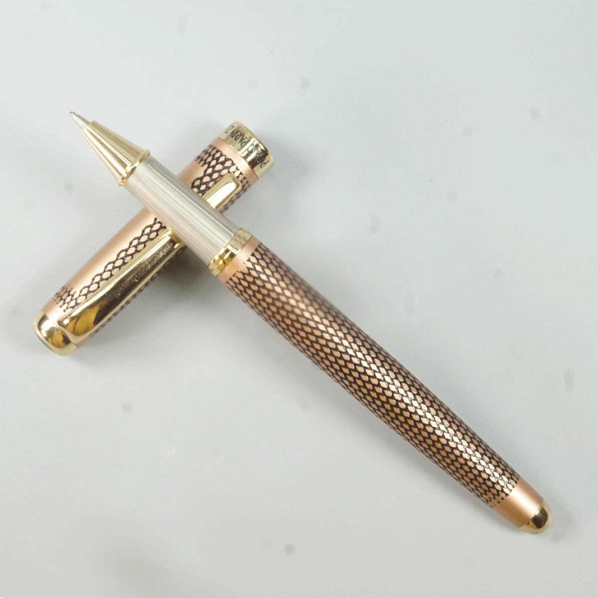 Picasso Parri Zigma Copper Black Checked Design And Gold Color Clip Cap Type Ball Pen SKU 28958