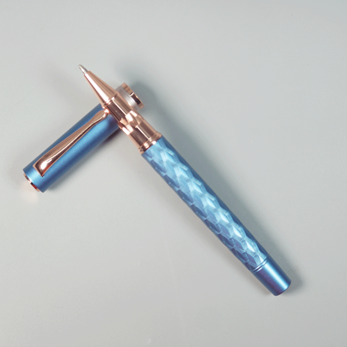 penhouse.in Pens Blue Color Body With Rose Gold Color Clip And Roller Ball Pen SKU 28987