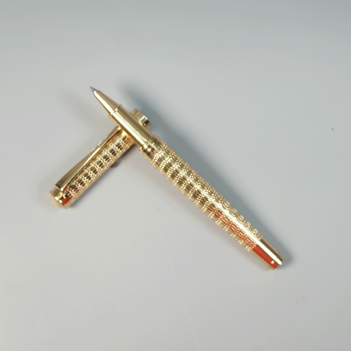 penhouse.in Pens Gold Color Designed Body And Clip Fine Tip Cap Type Roller Ball Pen SKU 28990