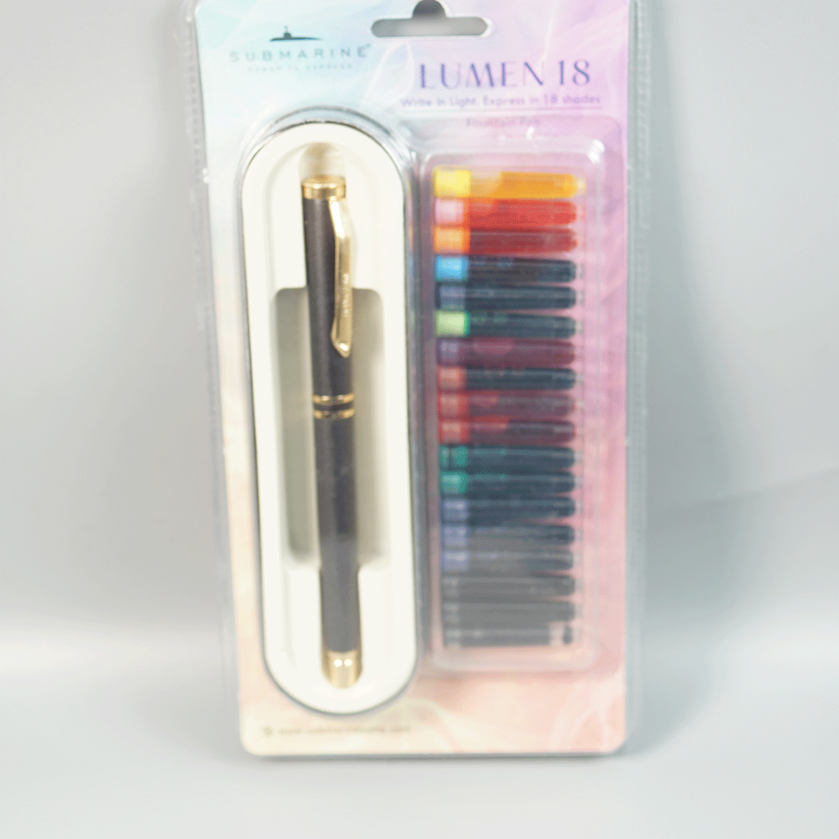 Submarine 1600 Lumen 18 Shades Black Color Body Gold Color Clip And Fine Nib Fountain Pen SKU 29007