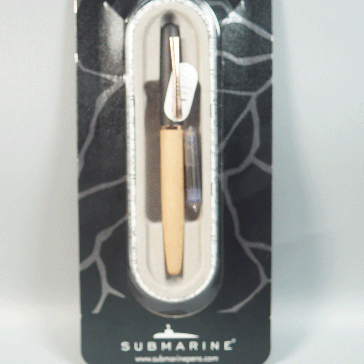 Submarine 1597 Half Wooden Color Body With Black Color Cap And Iridium Point  Nib Converter And Cartridge Magnet Type Fountain Pen SKU 29016
