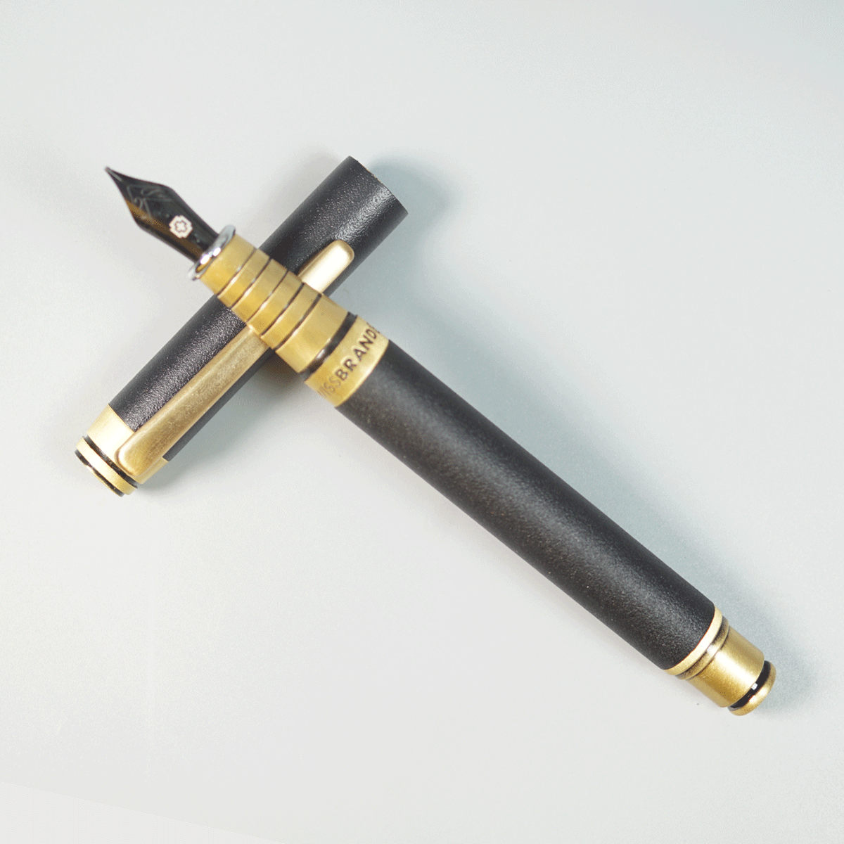Swiss Brand 2501 Matte Black Color Body And Gold Color Trim And Clip Medium Nib Converter And Cartridge Type Fountain Pen SKU 29030