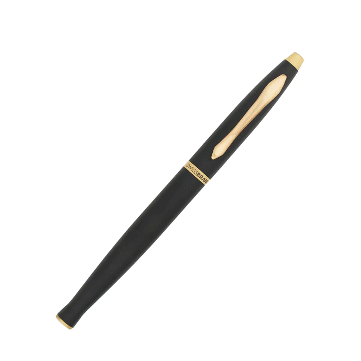Swiss Brand 2525 Matte Black Color Body And Gold Color Clip Medium Tip Roller Ball Pen SKU 29046