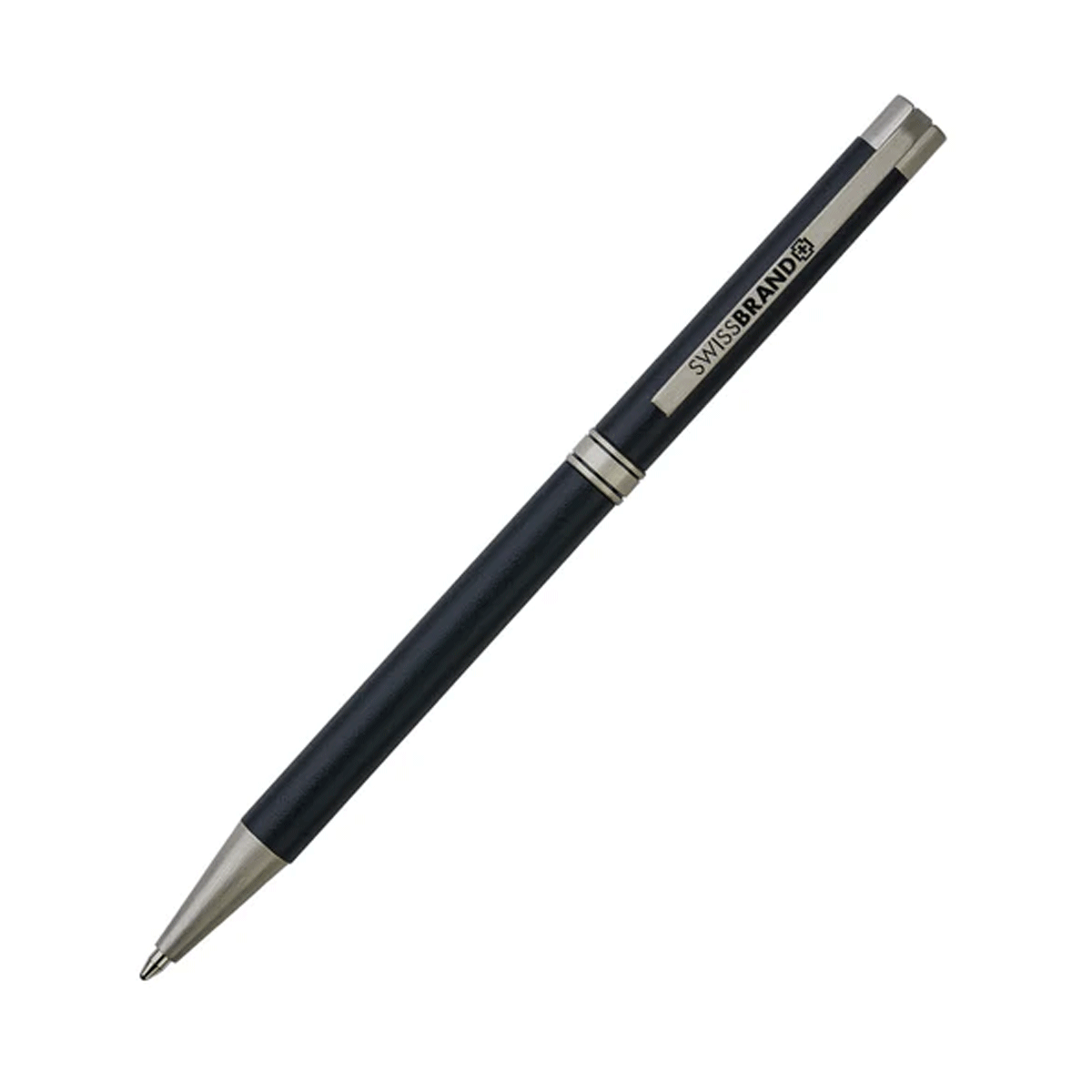 Swiss Brand 2528 Matte Black Color Body With Metal Silver Clip And Twist Type Ball Pen SKU 29050