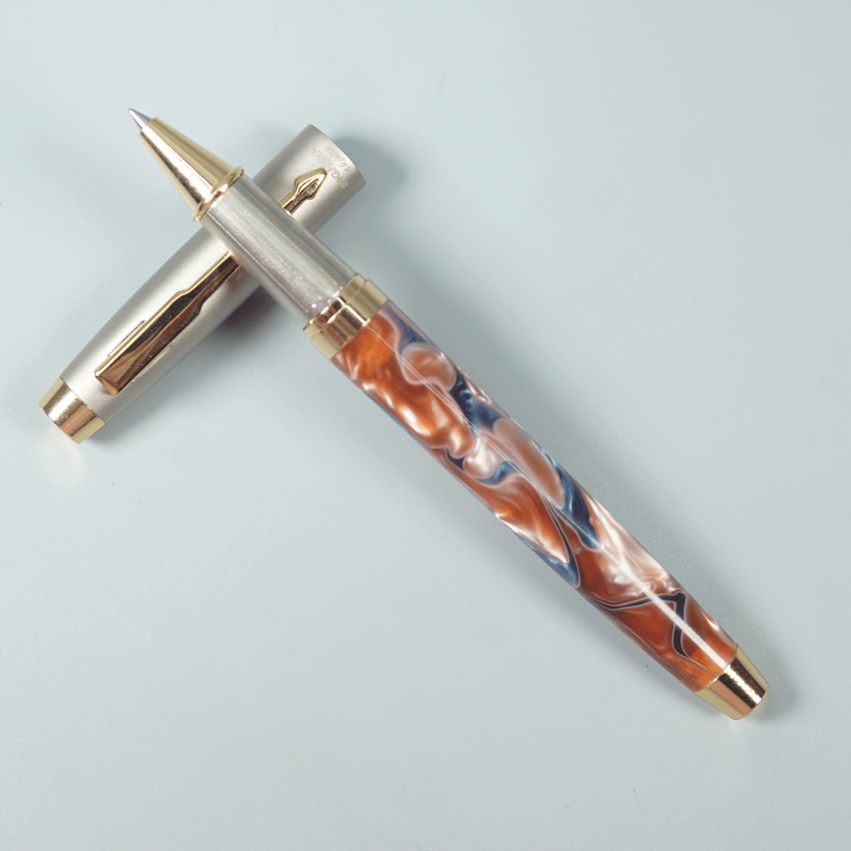 Sigaura Brown With Dark Blue Color Body And Cream Color Cap And Cap Type Roller Ball Pen SKU 29061