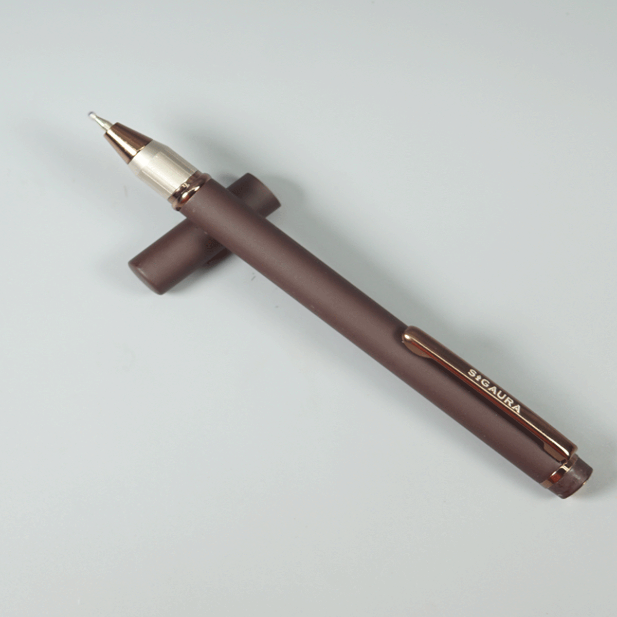 Sigaura Minimg Coffee Full Brown Color And Trim Fine Tip Magnet Cap Type Ball Pen SKU 29094