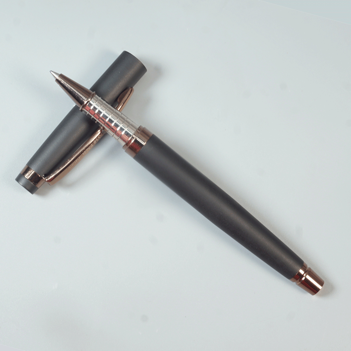 Picasso Parri Pathos Matte Black Color Body With Brown Color Clip Cap Type Roller Ball Pen SKU 29133