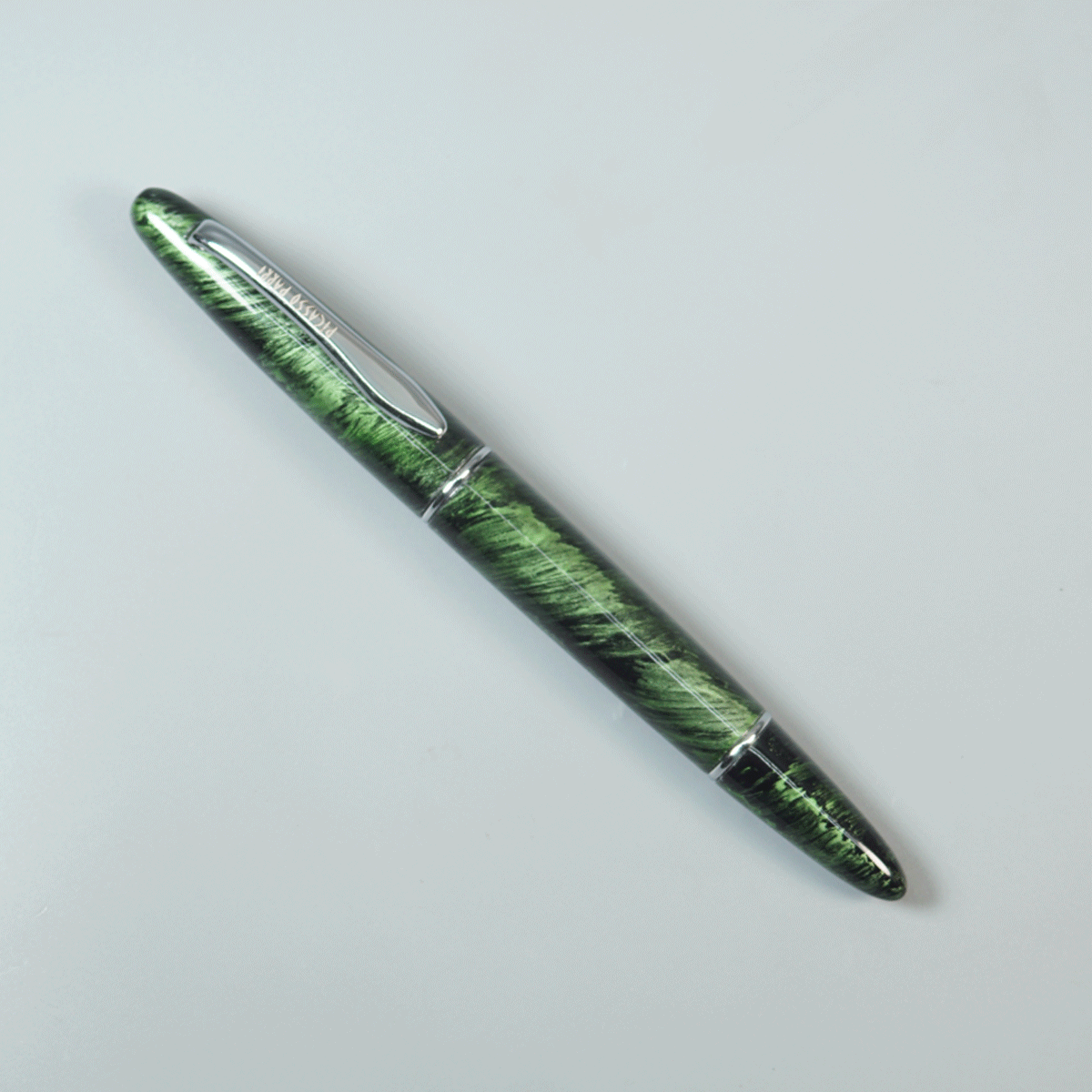 Picasso Parri Green Color Rippled Designed With Silver Clip And Roller Ball Pen SKU 29137