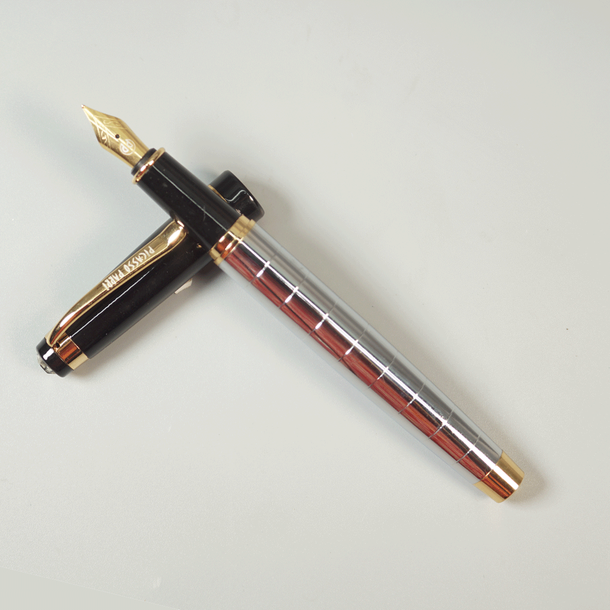 Picasso Parri Silver Color Body With Black Color Cap And Gold Clip Converter Type Fountain Pen 29143