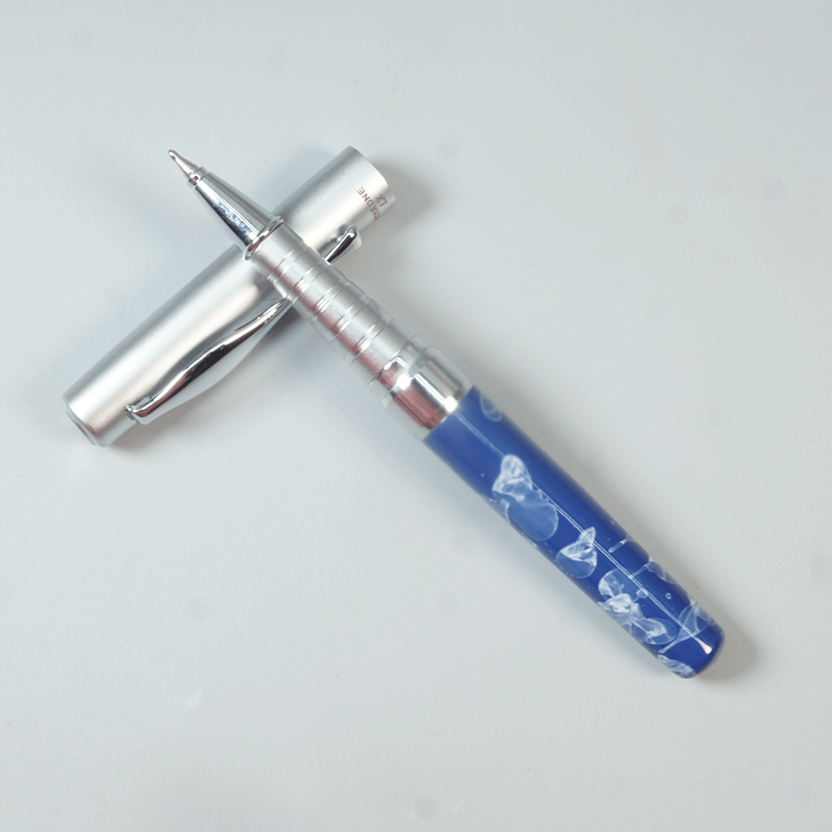 Star One LX Short Blue Color Marble Designed With Silver Cap Type Ball Pen SKU 29146