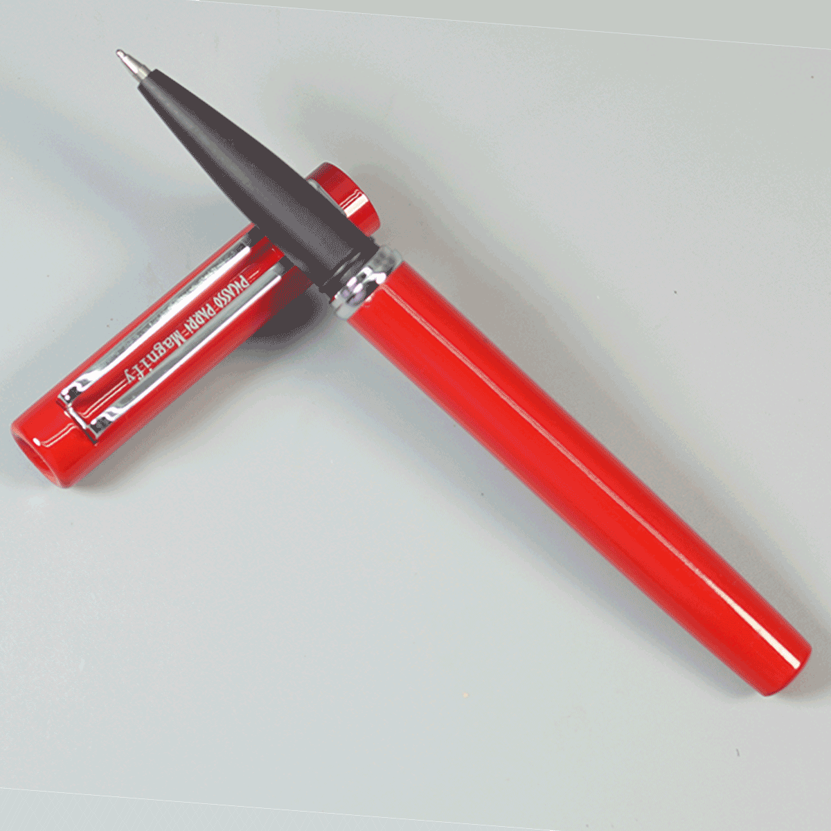 Picasso Parri Magnify Glossy Full Red Color Body With Black Grip And Silver Clip Fine Tip Ball Pen SKU 29150