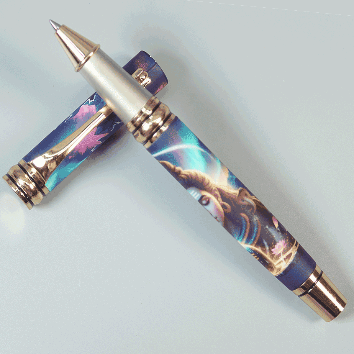 Penhouse.in Pens Featuring Graphic Print Of Lord Shiva With Gold  Color Body And Gold Grip Fine Tip Devotional Roller Ball Pen SKU 29157