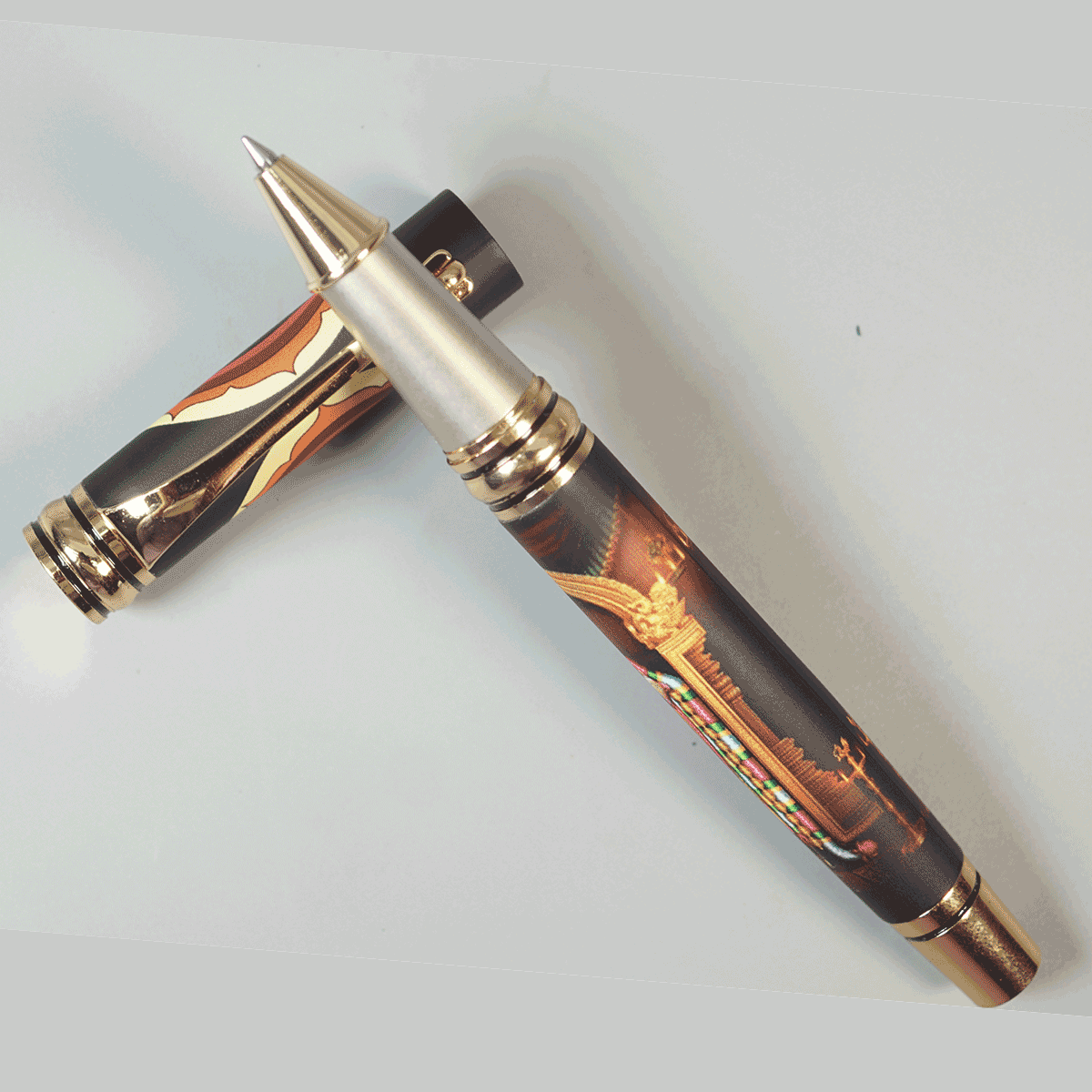penhouse.in pens Featuring Graphic Print Of Lord Tirupati Balaji With Gold Color Body Gold Grip Fine Tip Devotional Roller Ball Pen SKU 29159