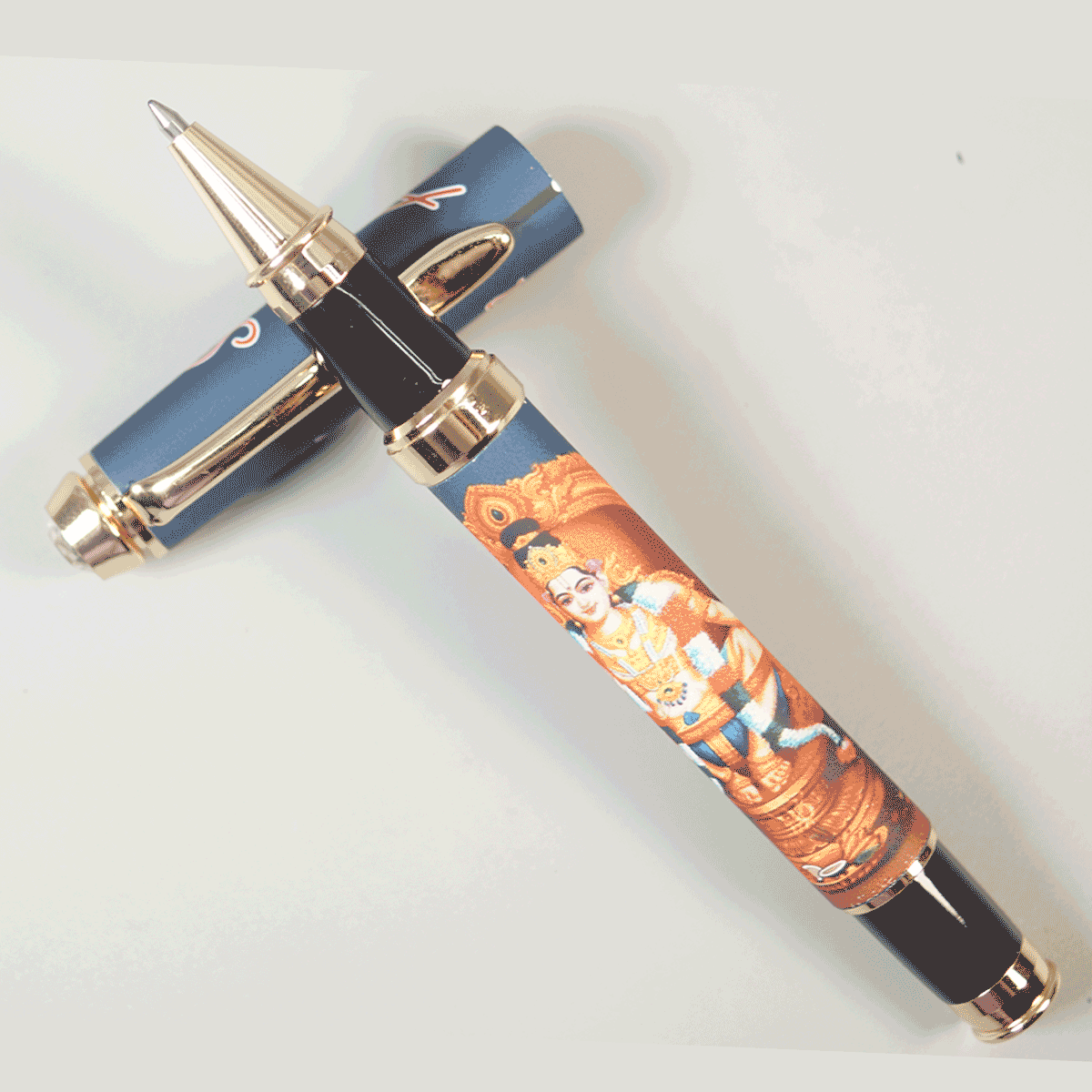 Penhouse.in pens Featuring Graphic Print Of Lord Ayappa With Gold Color Body Gold Grip With White Stone On Cap Fine Tip Devotional Roller Ball Pen SKU 29161
