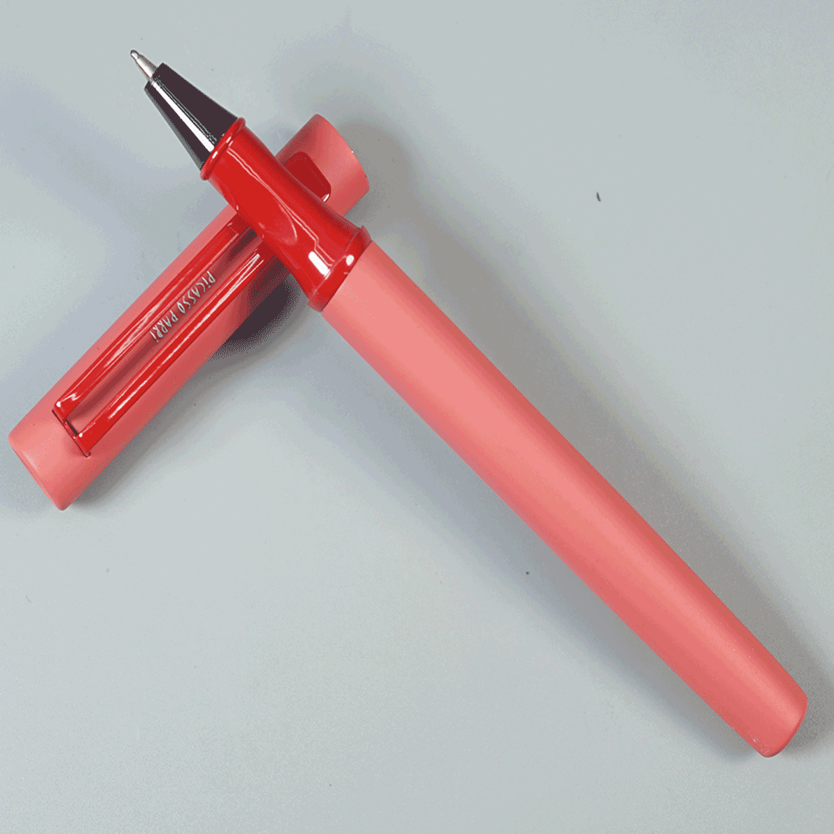 Picasso Parri Matte Type Pink Color Body With Red Grip And Red Clip With Pink Cap With Rose Smell Magnet Fine Tip Ball Pen SKU 29163