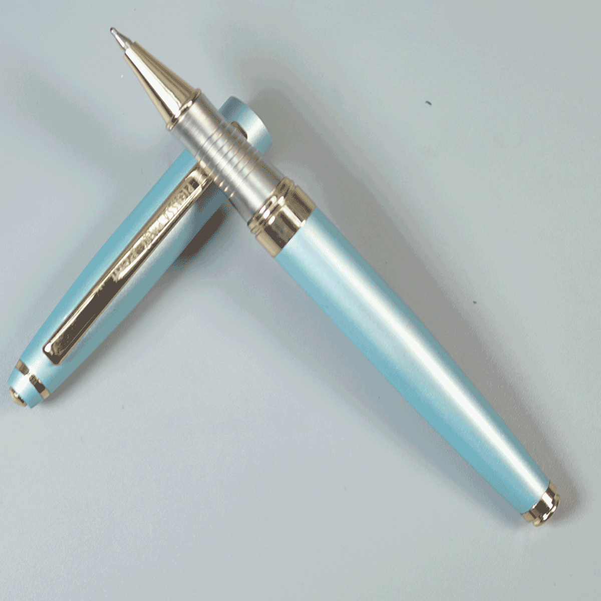 Picasso Parri Petit Light Blue Color Body Bambalio Metallic With Gold Grip And Gold Clip With Light Blue Cap Fine Tip Ball Pen SKU 29164