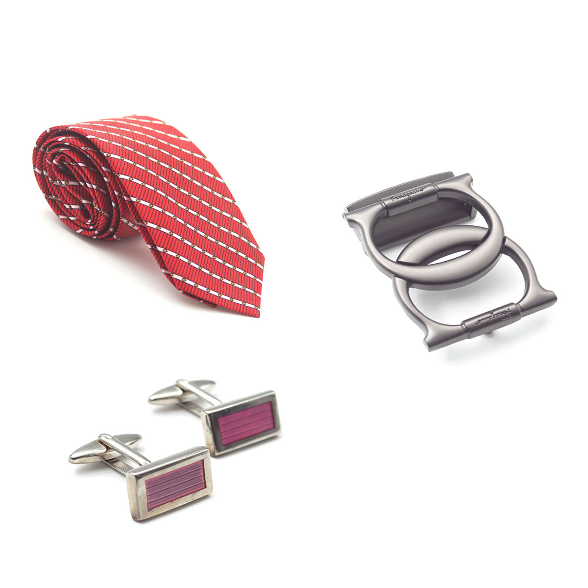 penhouse.in Premium Printed Red With White Color Medium Mens Tie  Pink Cufflinks Matte Grey Belt Buckle SKU 51763