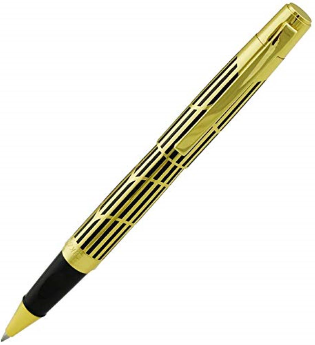 Dikawen 8017 Gold Color Body with Black Strips Cap Type Roller Ball pen SKU 26891