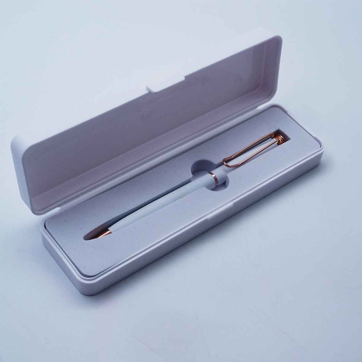 Penhouse.in White Color Body Copper Clip Twist Type Ball Pen SKU 26459