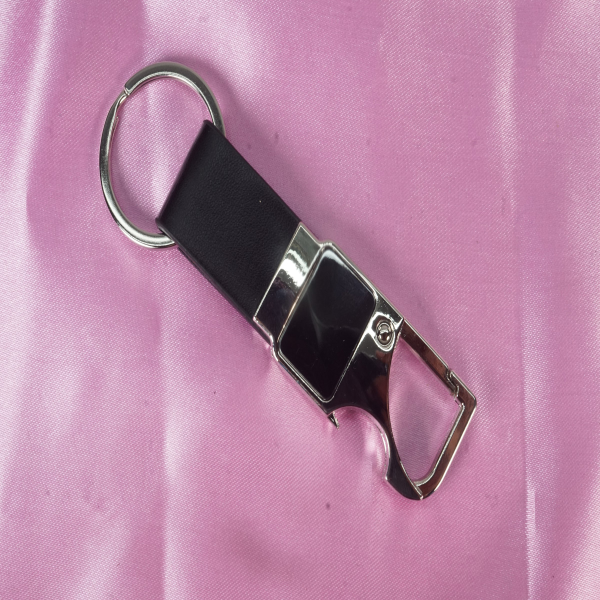 penhouse.in Black Leather Hook Locking Silver Metal Keychain SKU KP369