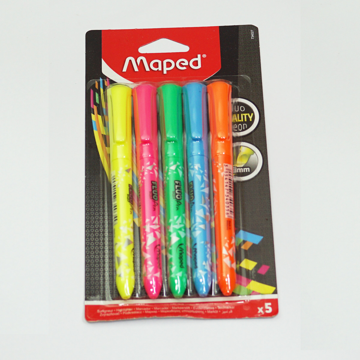 Maped 734027 Fluo  5 Different Neon Colors With 3mm Tip Highliter SKU 50057