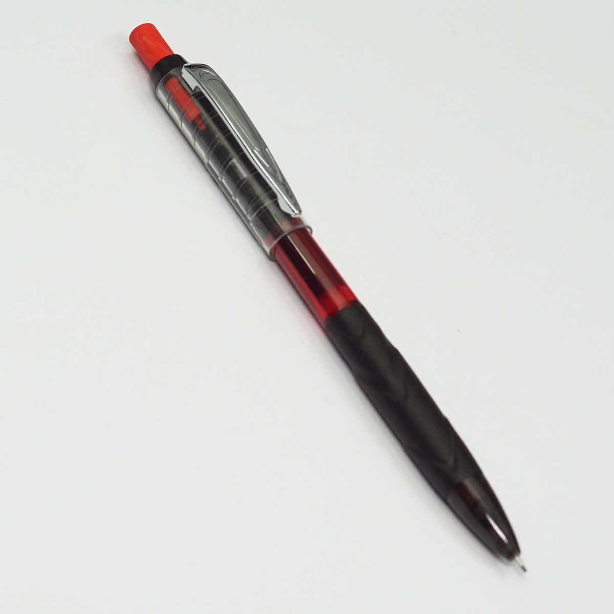 Pentel Q-Erase QE427 0.7mm Tip Red Color Body With Jumbo Eraser Ribbed Grip Silver Clip Click Type Mechanical Pencil SKU 50074
