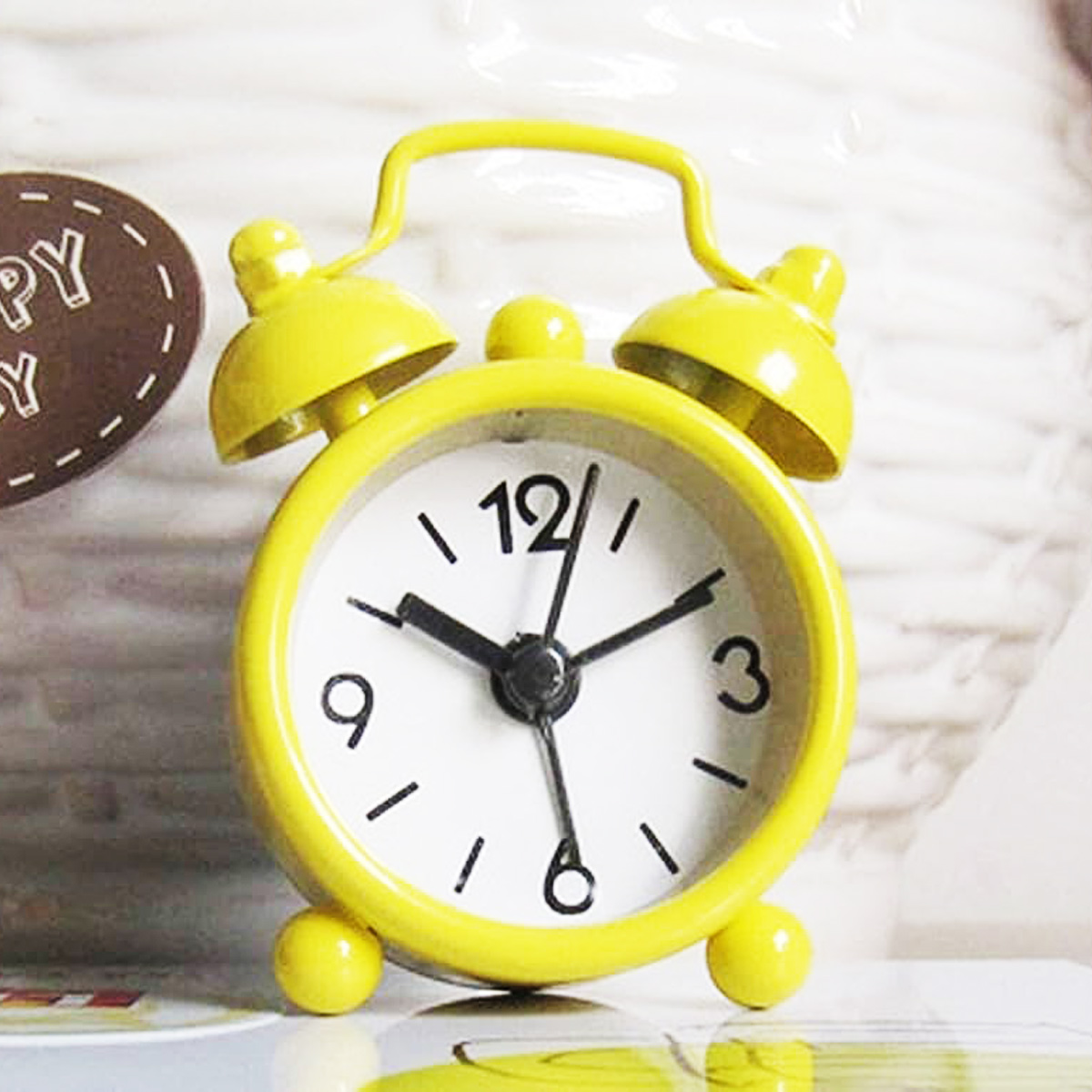Penhouse.in 6cm Yellow Color Design Mini Metal Alarm Handle Clock SKU 50086