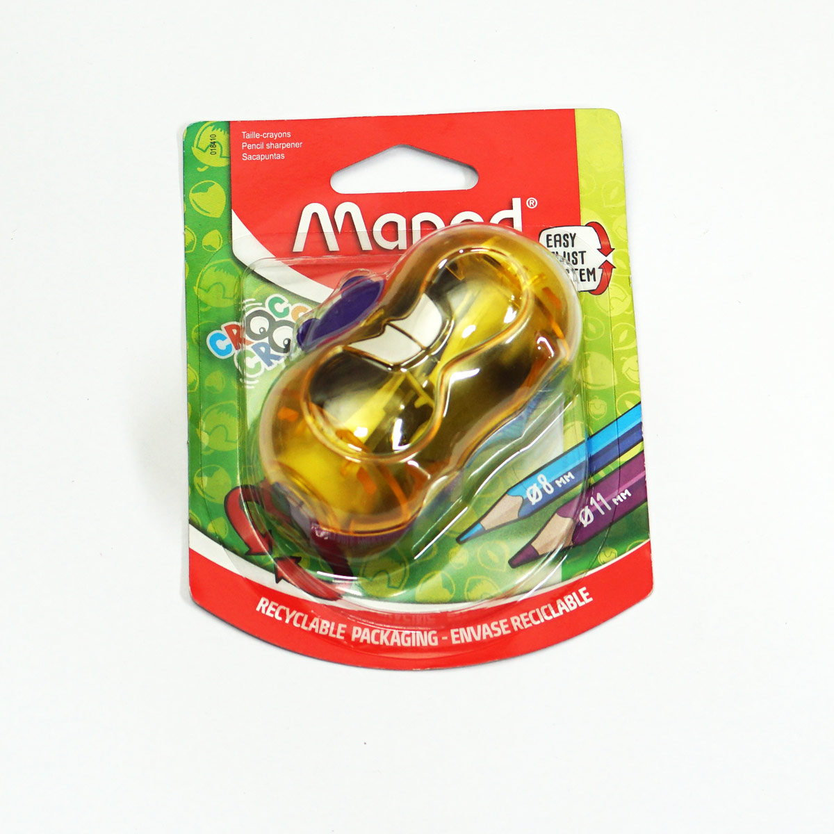 Maped 018410 Easy Twist System Yellow Color With 2 Holes Jumbo And Standerd Dust Collector Pencil Sharpener SKU 50134