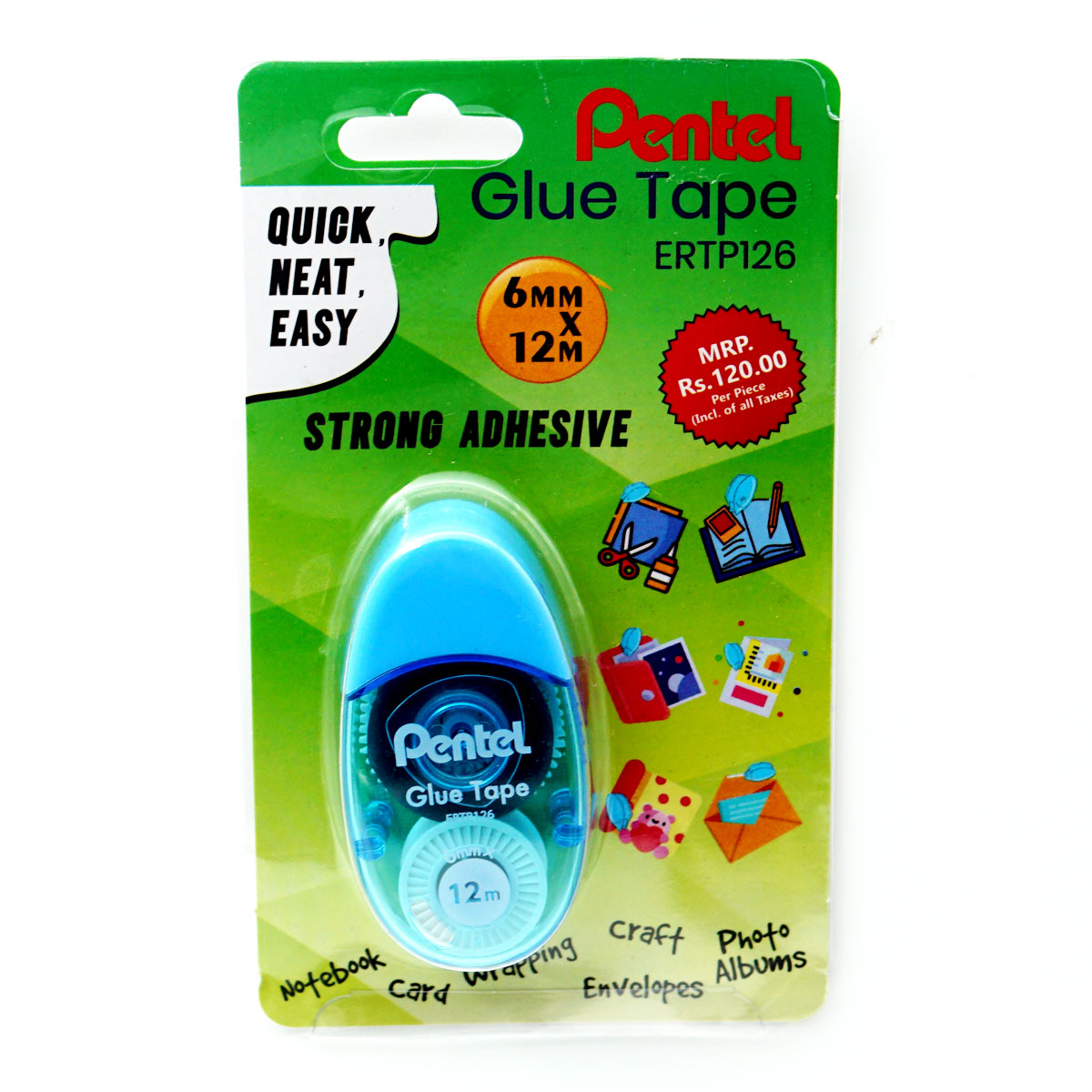 Pentel ERTP126 Sky Blue Color 6mm 12mm Glue Tape SKU 50190