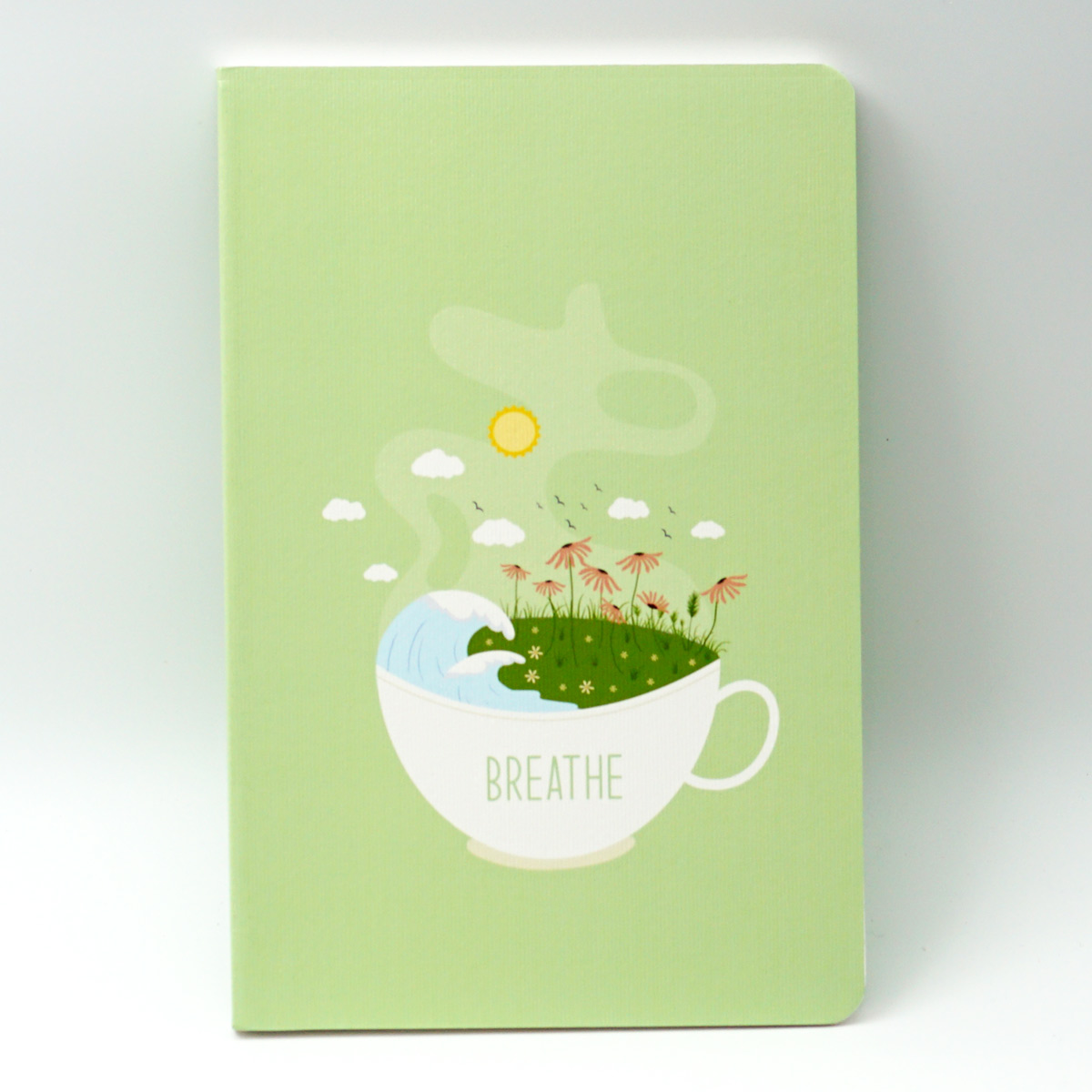 Factor A5 Light Green Color And Coffee Cap  With Flowers Design Soft Bound Ruled Notebook 90 GSM With 160 Pages SKU 50221
