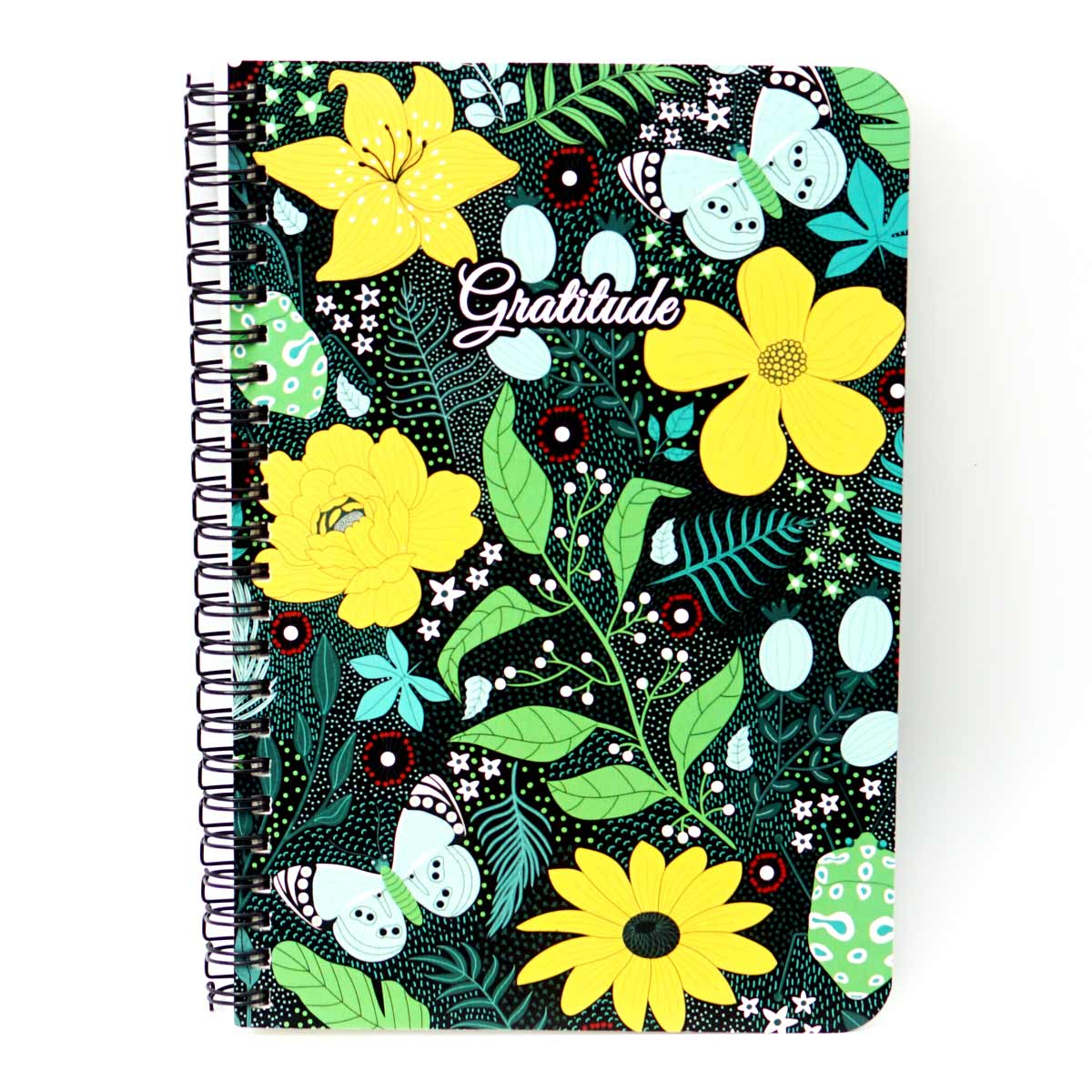 Factor A5 Black Colour  Flower and Leaf  Design Wiro Soft Bound Unruled Spiral Notebook 100 GSM With 144 Pages SKU 50243