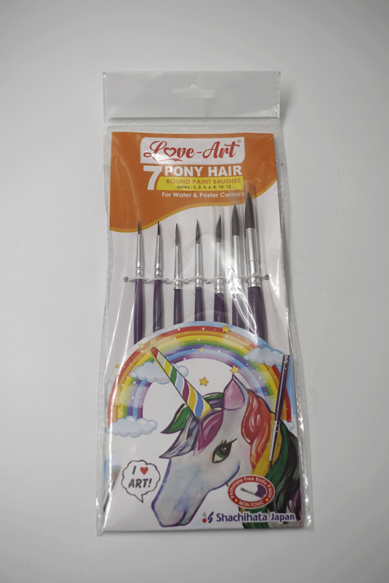 Artline Pony Hair Set of 7 Round Paint Brushes Series : 1,2,4,6,8,10,12 For Water & Poster Colors Swirls, Wavy, Stripes, Dots, Dry Brush, Wet Brush SKU 50358