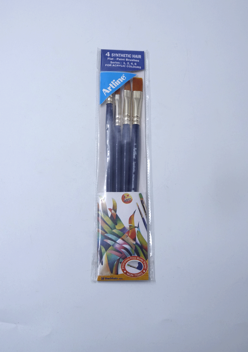 Artline Synthetic Hair Flat Paint brushes Series : 1,2,4,6 For Acrylic Colors on Canvas with Fabric Colors On glass with Glass Color on Wood With Acrylic Colors SKU 50359