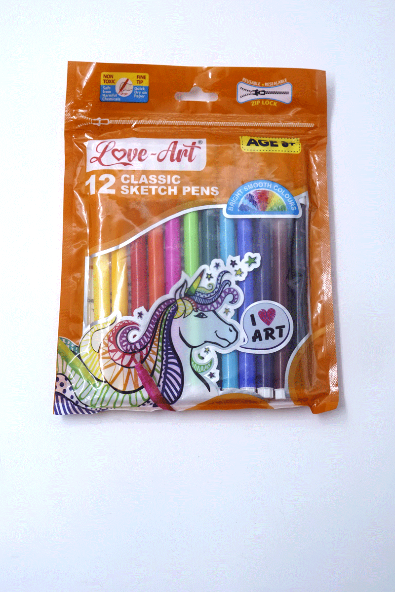 Artline 12 Classic Sketch Pens Bright Smooth Colors Safe From Harmful Chemicals Quick Dry on Paper SKU 50365