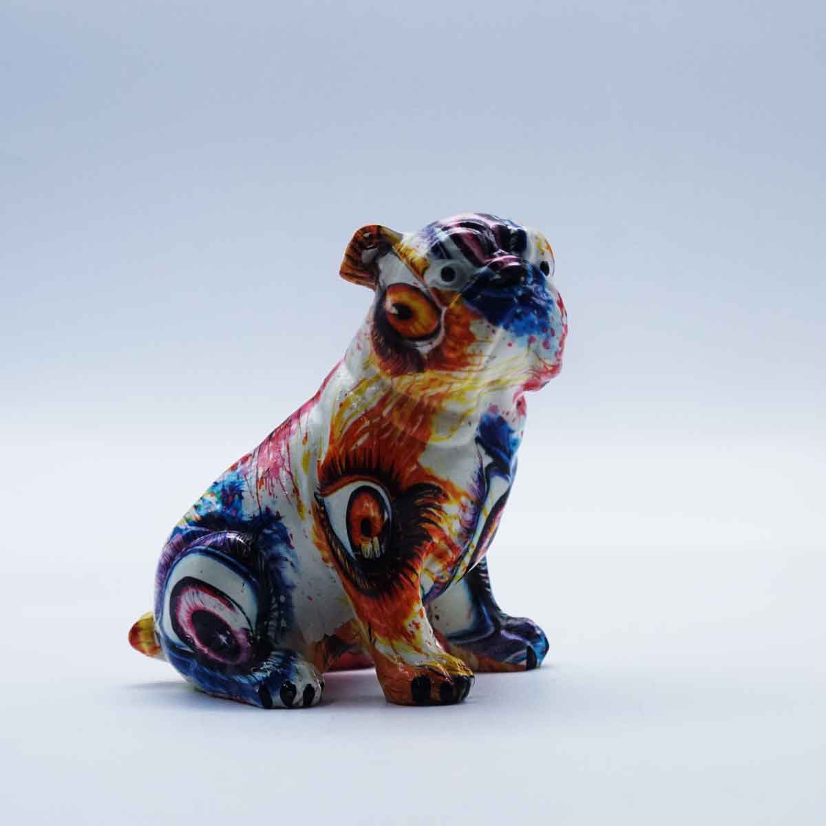 Penhouse.in Beautiful Pitbull Dog Statue Eye Design White with Orange SKU 50617