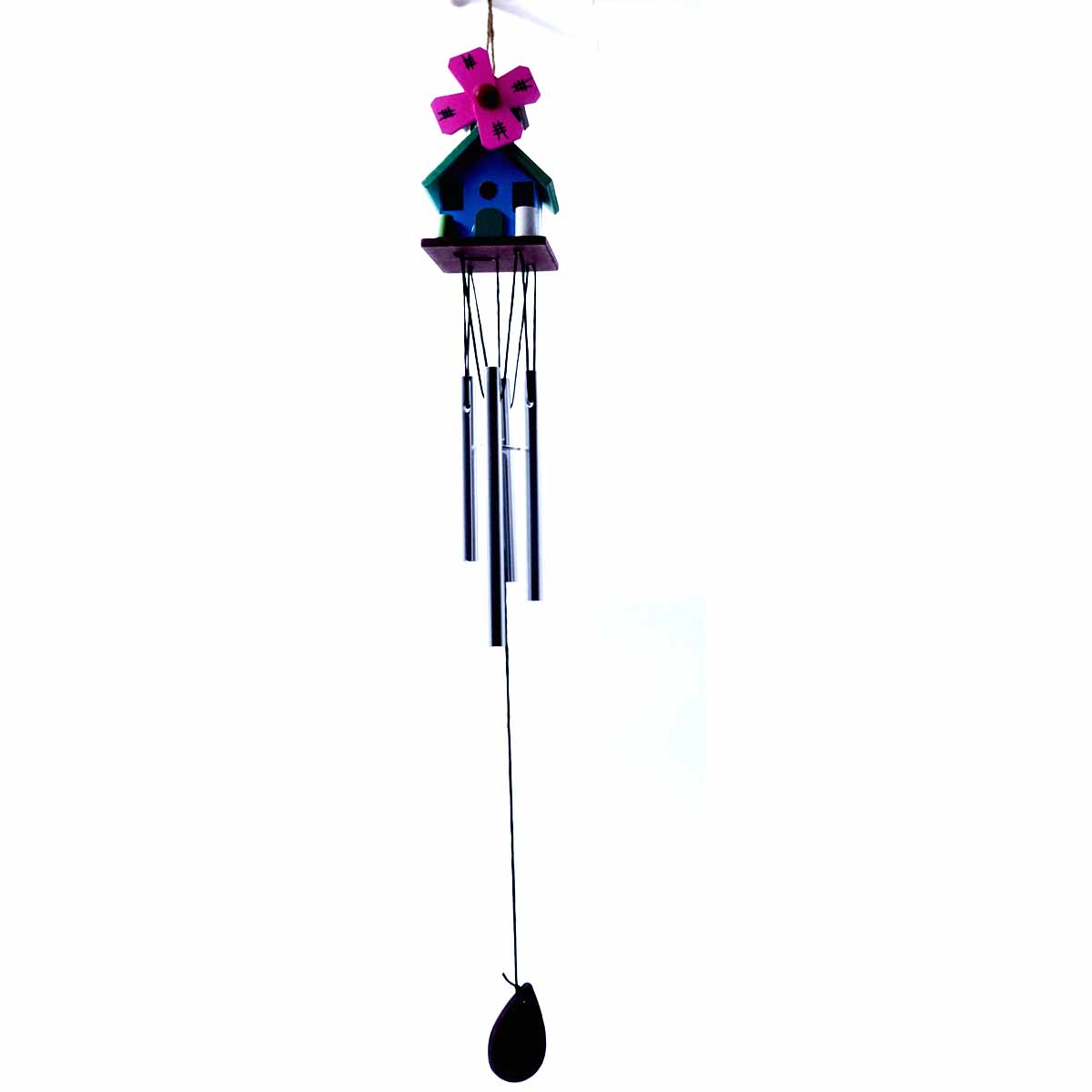 Penhouse.in Decorative House Design Wind Chime with Fish in Pink Color Wings SKU 50771