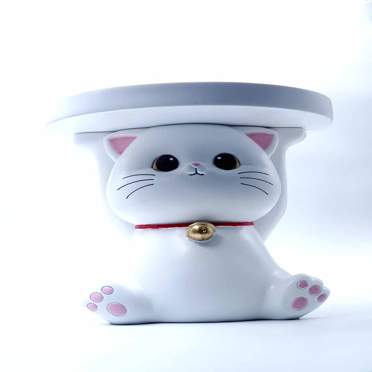 penhouse.in Beautiful cat holding a big plate idol statue showpiece white color SKU 50863