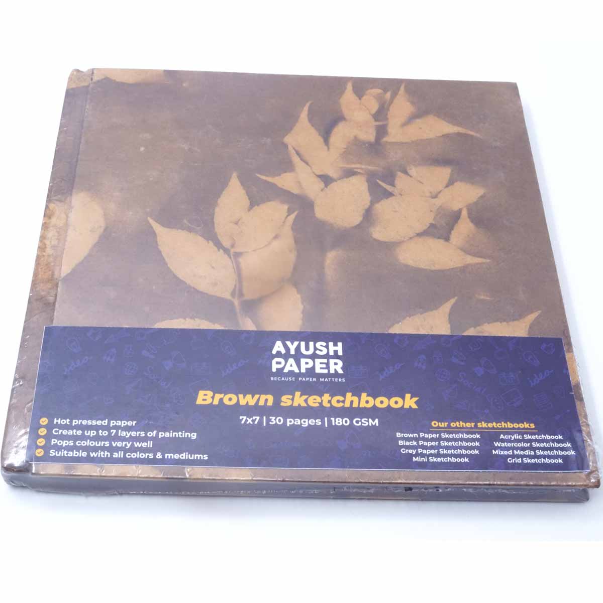 Ayush Paper Brown Sketch Book 7x7 Hardbound SKU 51054