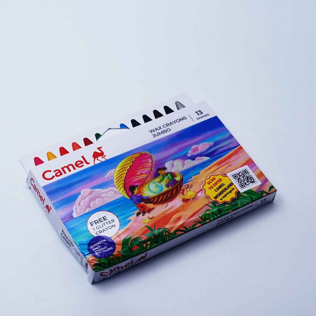 Camlin Wax Crayons Jumbo 13 Shades Smooth and Bright Colors with Free 2 Glitter Crayons   SKU 51227