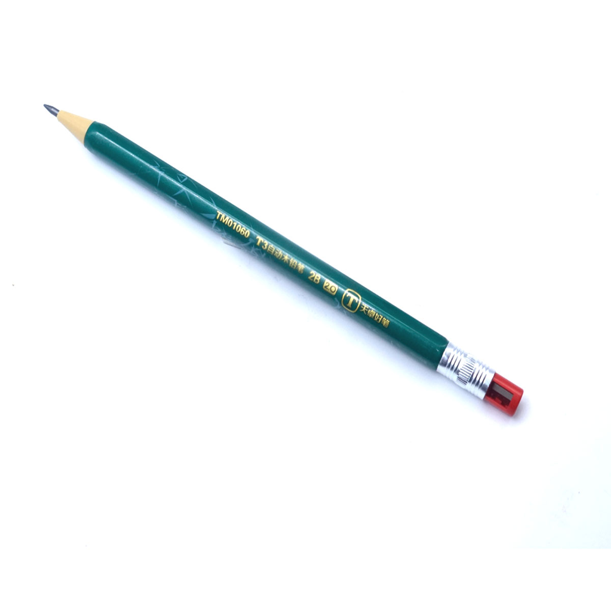 pehouse.in TM01060 T3 and 2B 2.0mm Plasteic Green Color Non Wooden Shape Eco Sharpener Top Inlaid Machanical pencil  SKU 51606