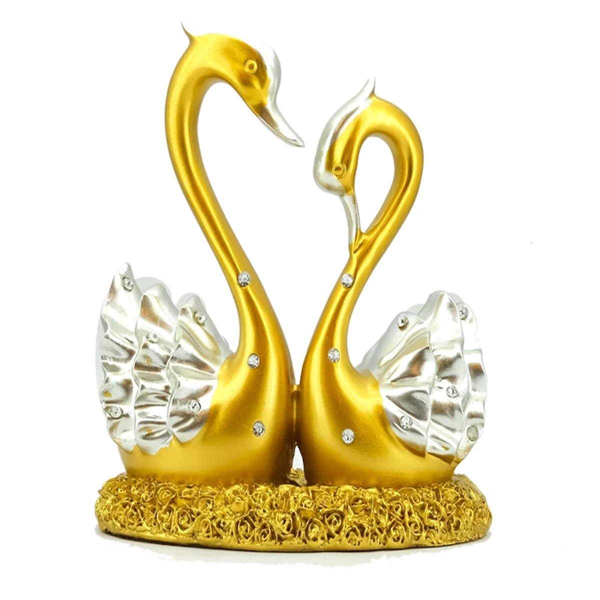 Penhouse.in Swan Couple Statue Showpiece Gold with Silver Color SKU 51778