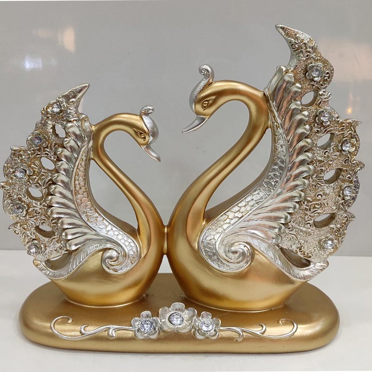 penhouse.in Royal Swan Pair For Loving Couple Showpiece Gold with Silver SKU 51779