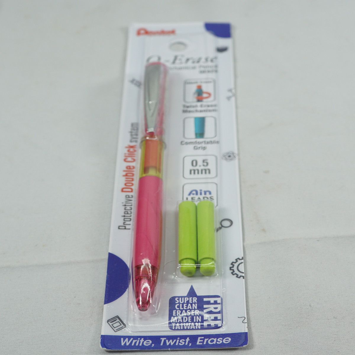 Pentel Q-Erase Pink Color Body 0.5mm Tip With Eraser Click Type Mechanical Pencil  SKU 51846