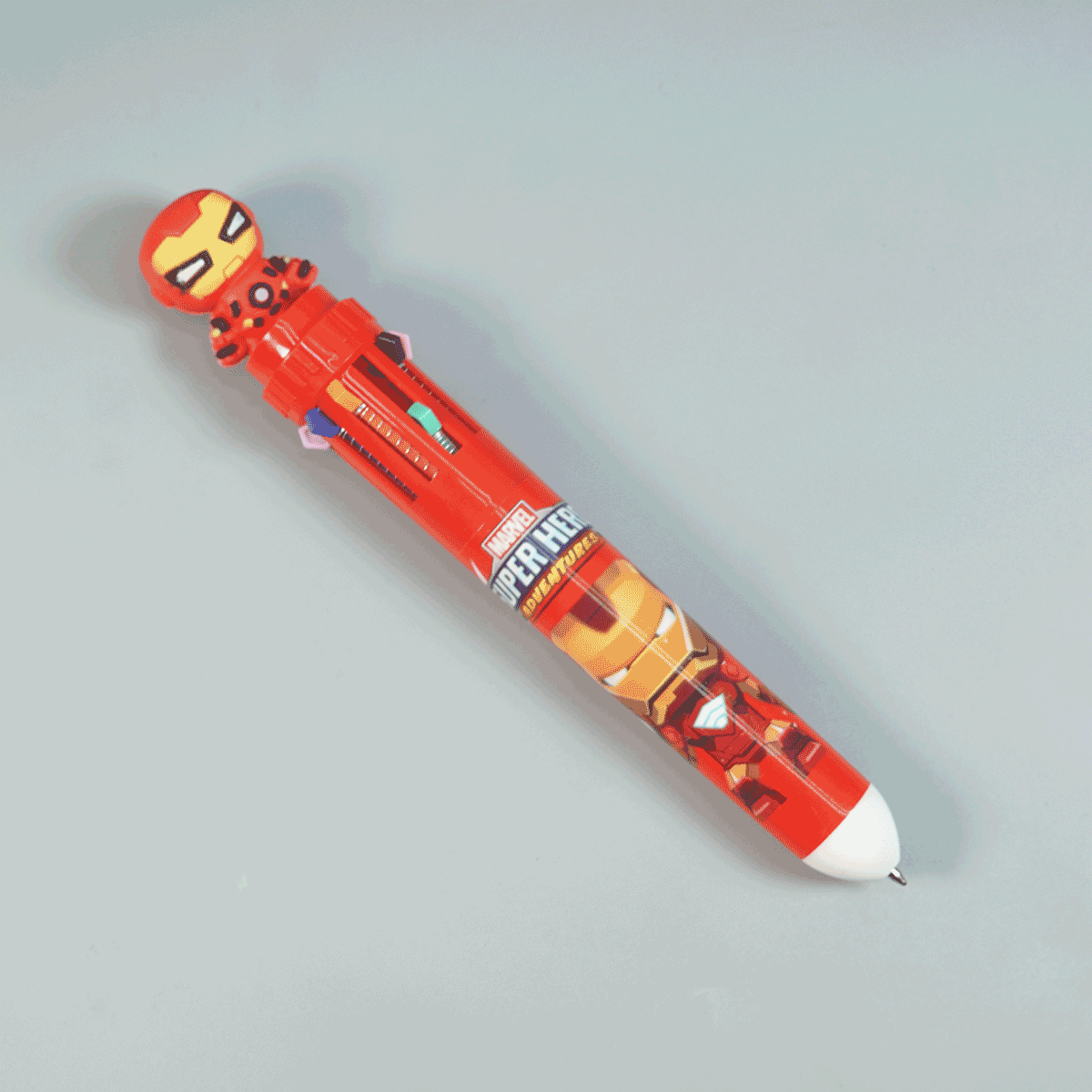 penhouse.in Pens Marvel Superhero Red Color Body Themed 10 in 1 Multi Color Pen Spring Type Ball Pen SKU 52098