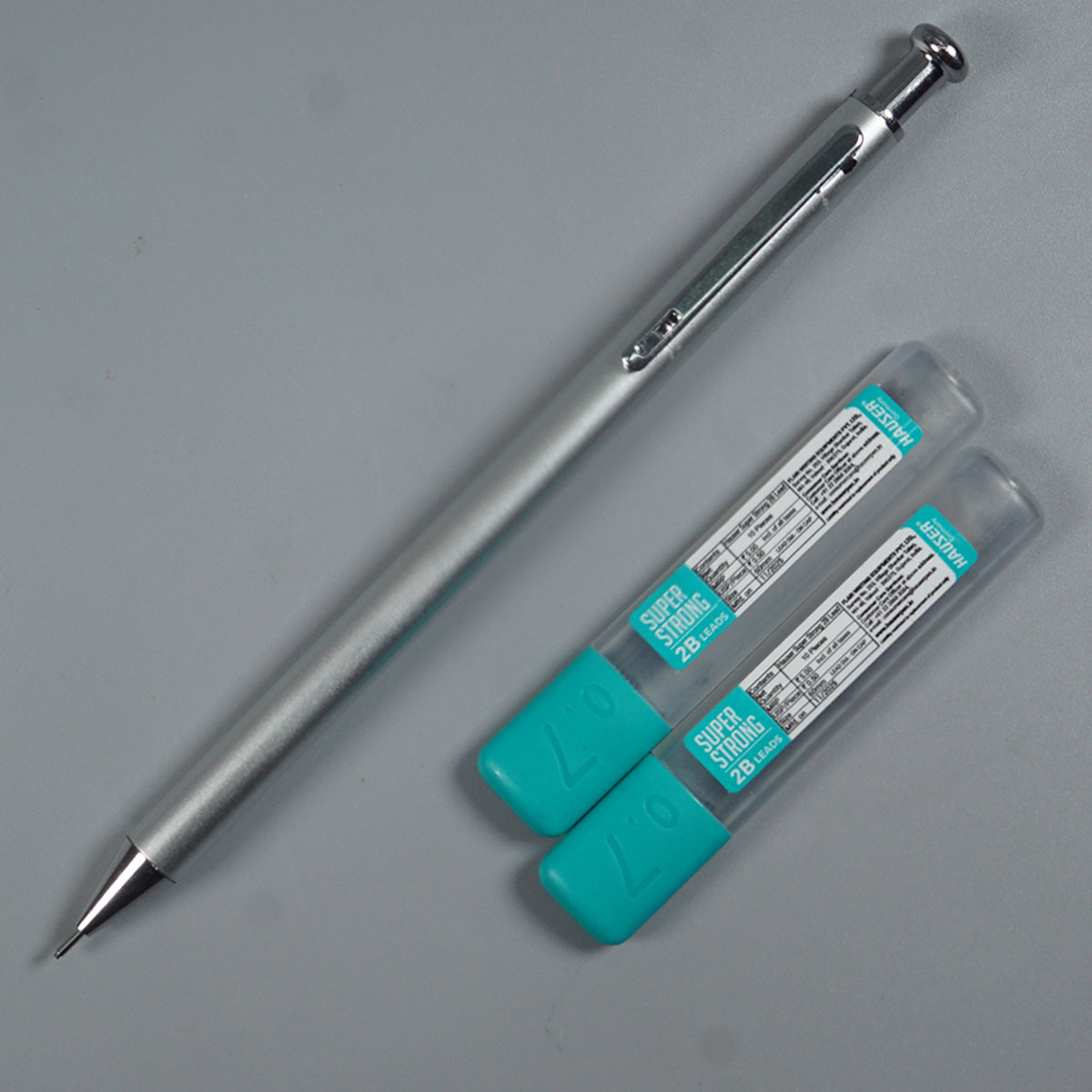Hauser Silver-X 0.7 MM Silver Color Body With Silver Color Clip  Lead Box And Retractable Type Mechanical Pencil SKU 52192