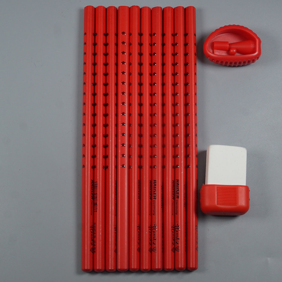 Hauser Heartz Red Color Super Dark Pencils A Sharpener And Eraser Set SKU 52197