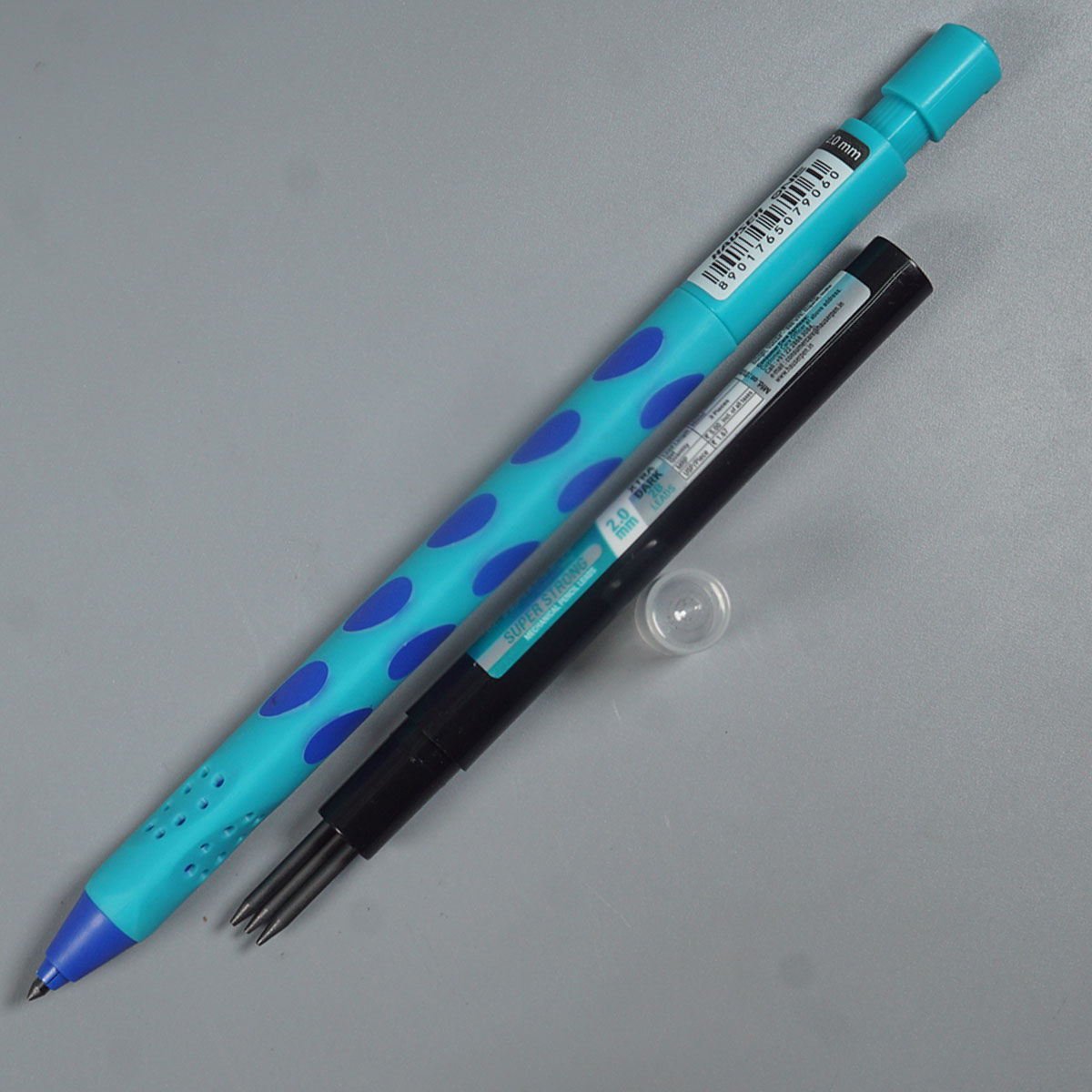 Hauser  One 2.0 mm Blue Color Body With Dotted Designed Grip Patttern Built-in Sharpener ractactable Type Mechanical pencil  SKU 52217