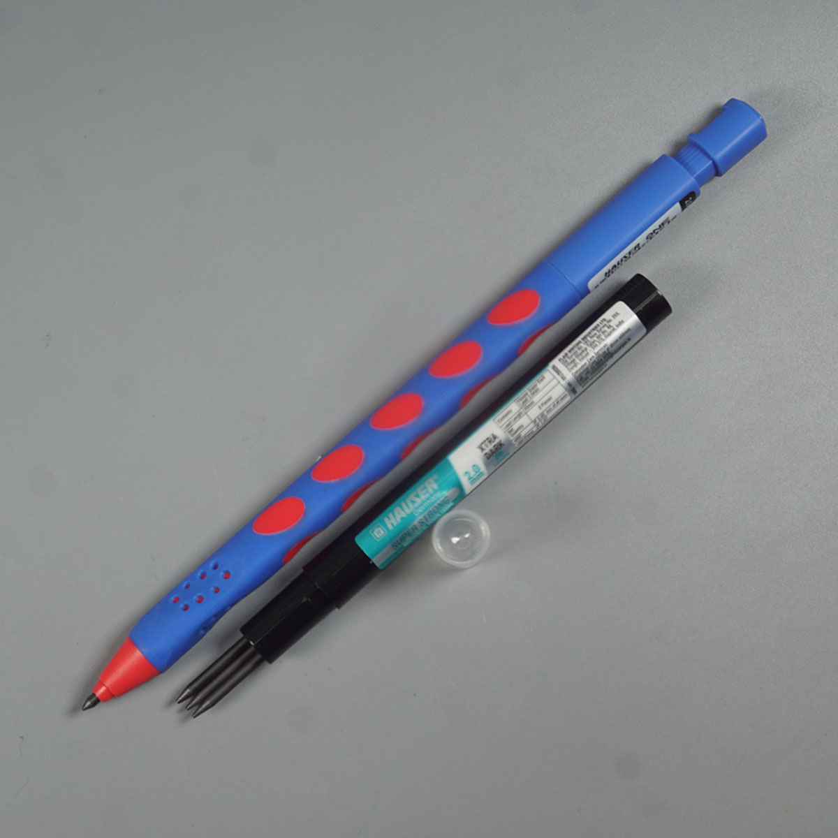 Hauser  One 2.0 mm Dark Blue Color Body With  Dotted Designed Grip Patttern Built-in Sharpener ractactable Type Mechanical pencil  SKU 52220