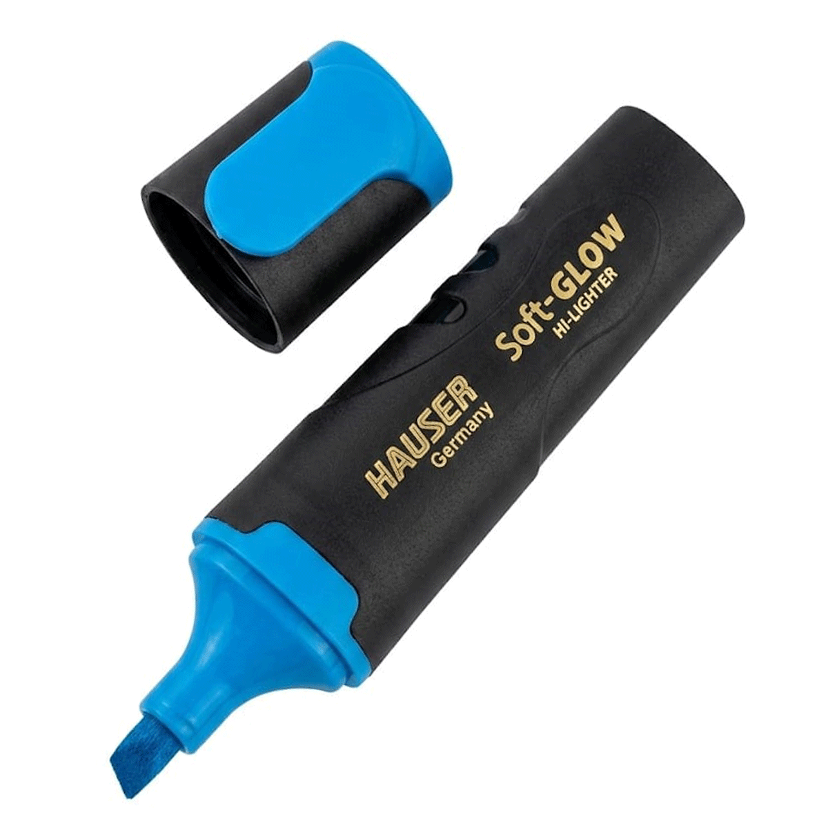 Hauser Soft Glow Hi-Lighter Black Color Body and Black Color Cap With Blue Writing And Clip SKU 52228